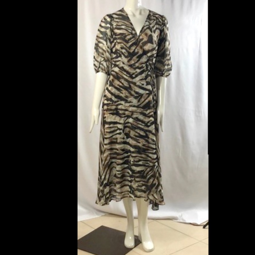 NEW CROSS OVER TIE SHEER MIDI DRESS